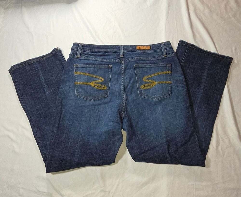 Seven7 Bootcut Jeans Size 16 Blue Dark Wash Denim Embroidered Pockets